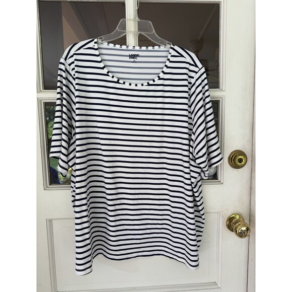 Lands' End Women's Striped Crewneck Short Sleeve Rash Guard Navy Blue Plus 3X - Picture 7 of 9